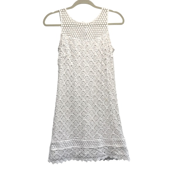 White House Black Market Dresses & Skirts - White House Black Market Crochet Lace Dress 2 White Sleeveless‎ Shift Mini Chic